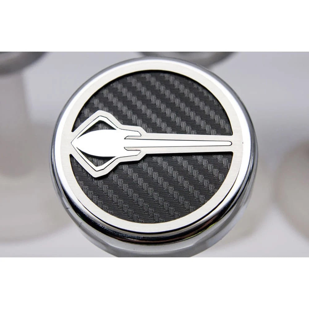 Chrome Stingray Cap Covers with Red C-Fiber Inlay for 2014-2019 Corvette Z06