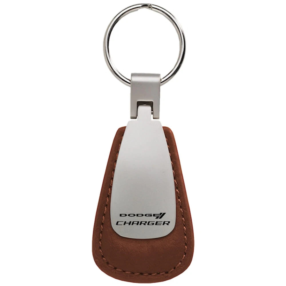 Brown Leather Teardrop Keychain - Officially Licensed for Dodge Charger