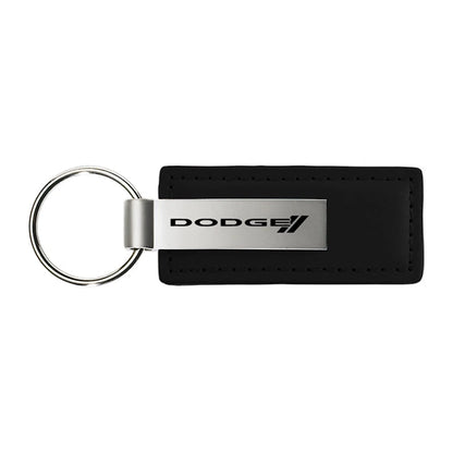 Stripe Logo on Black Leather Keychain - Officially Licensed for Dodge