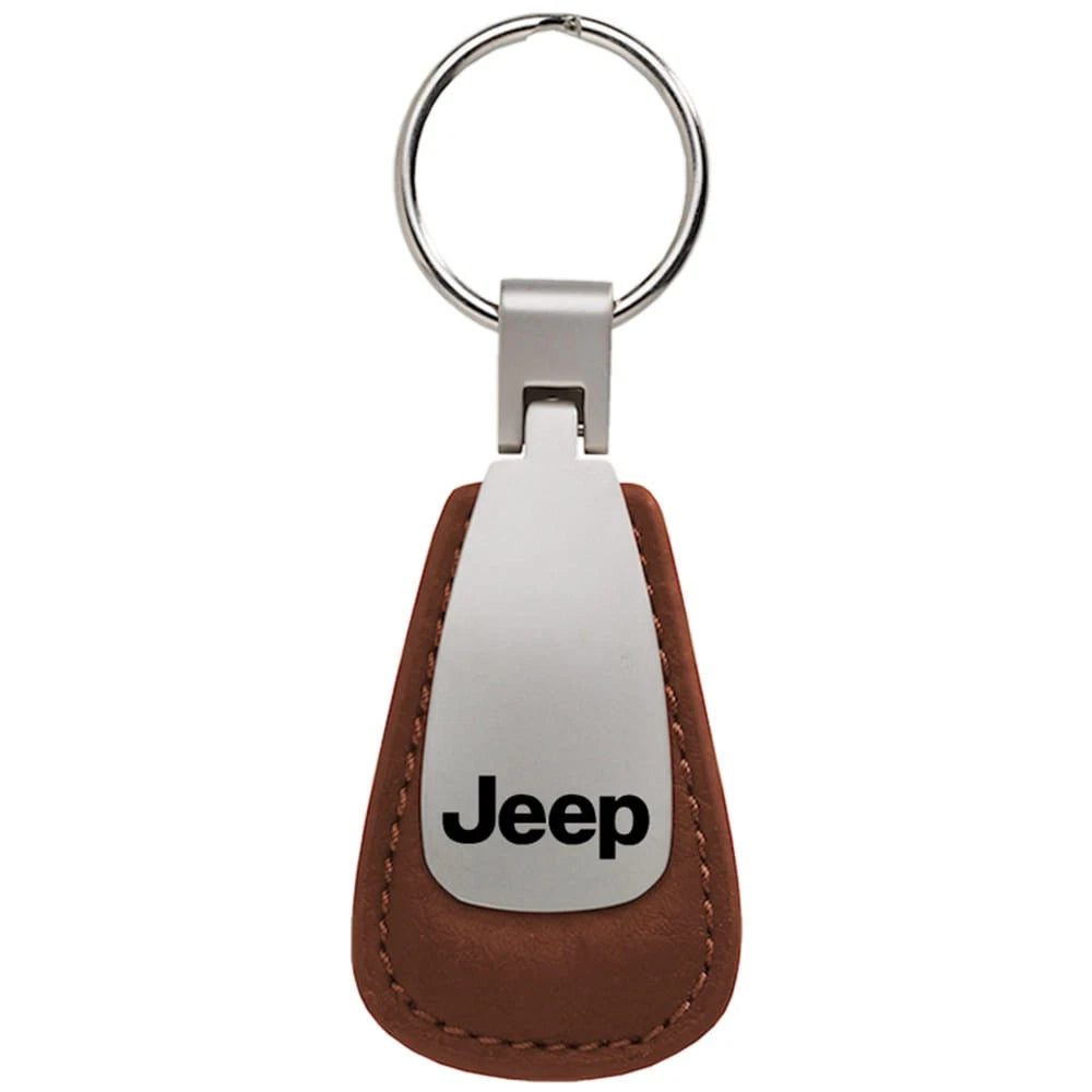 Brown Leather Teardrop Keychain - Officially Licensed for Jeep