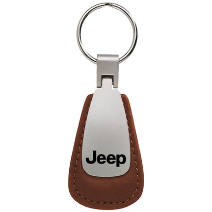 Brown Leather Teardrop Keychain - Officially Licensed for Jeep