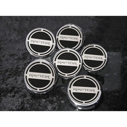Chrome 'Raptor' Cap Covers w/Blue Carbon Fiber Inlay for 11-14 Ford F-150 Raptor