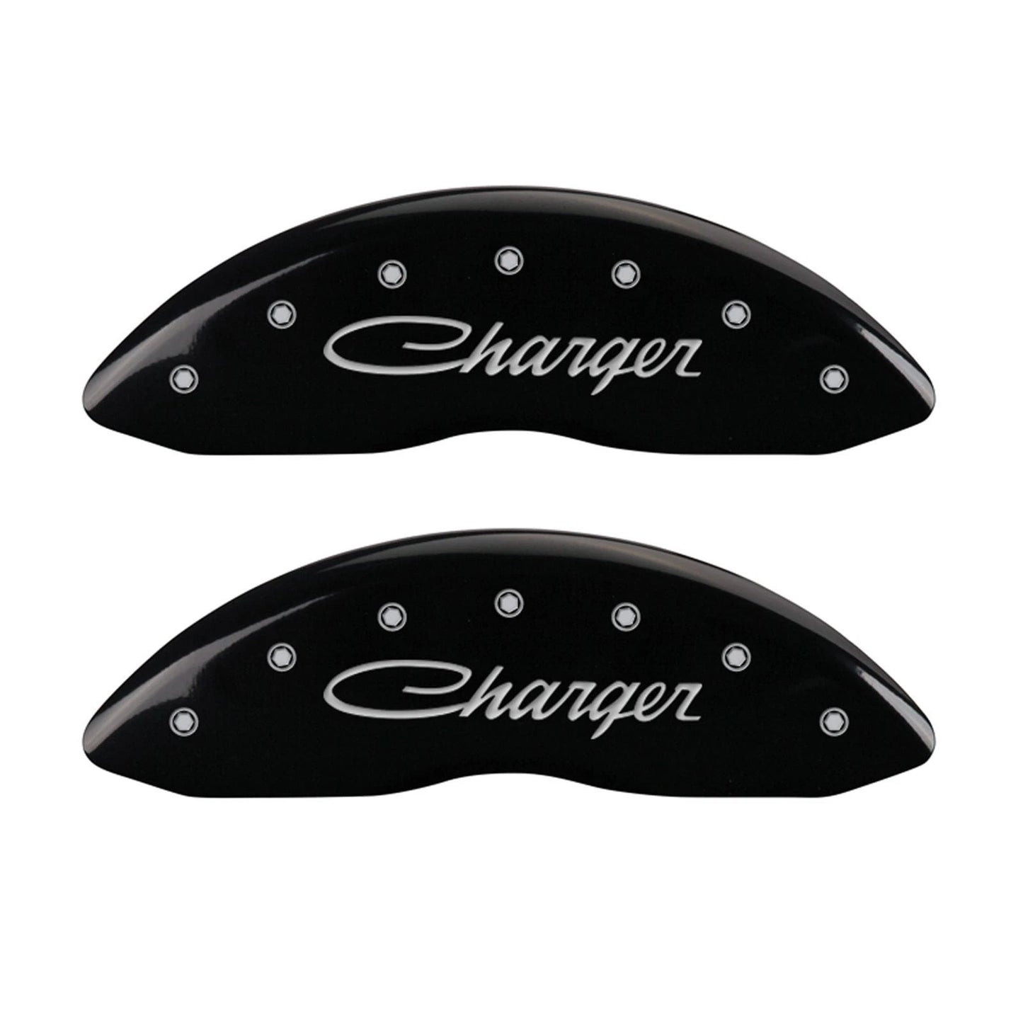 Caliper Covers Set of 4 Gloss Black Cursive for 2006-2018 Dodge Charger by MGP