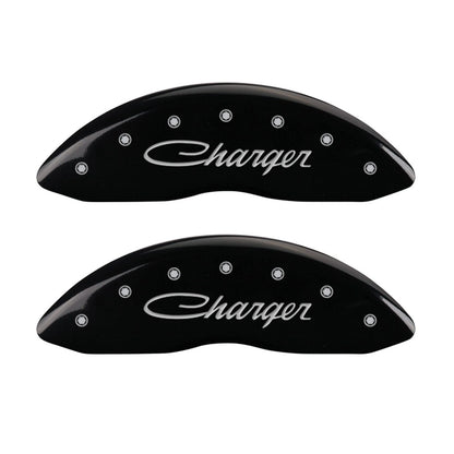 Caliper Covers Set of 4 Gloss Black Cursive for 2006-2018 Dodge Charger by MGP
