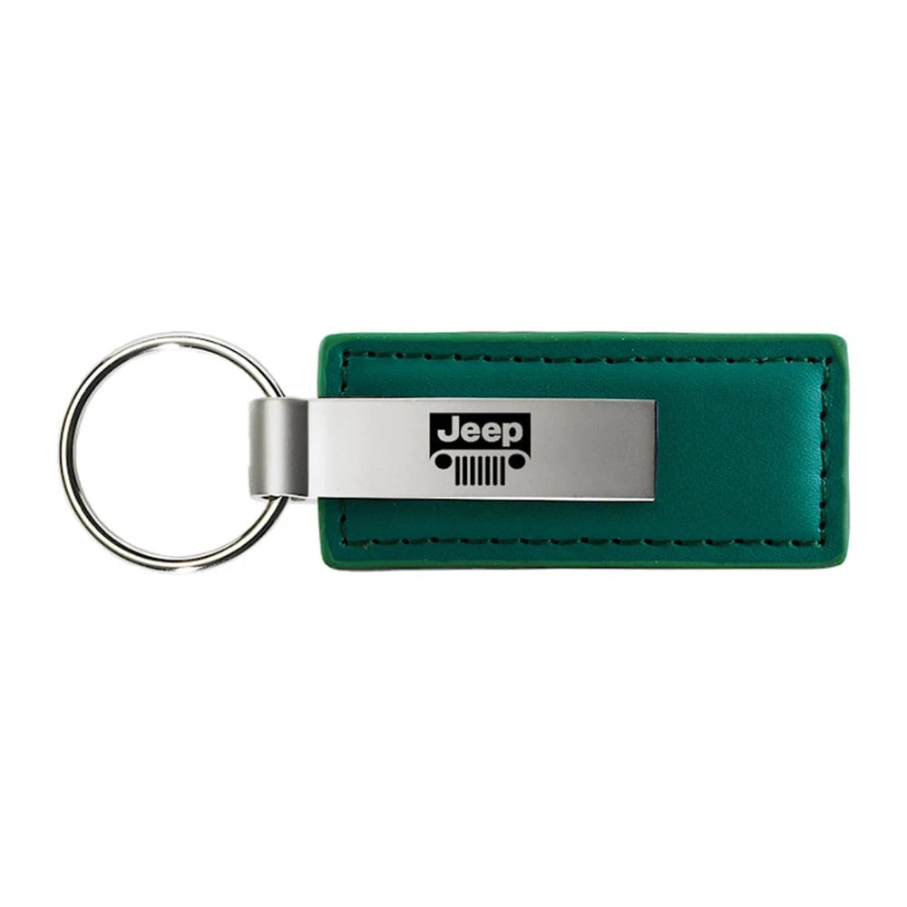 Grille on Green Leather Keychain - Officially Licensed for Jeep