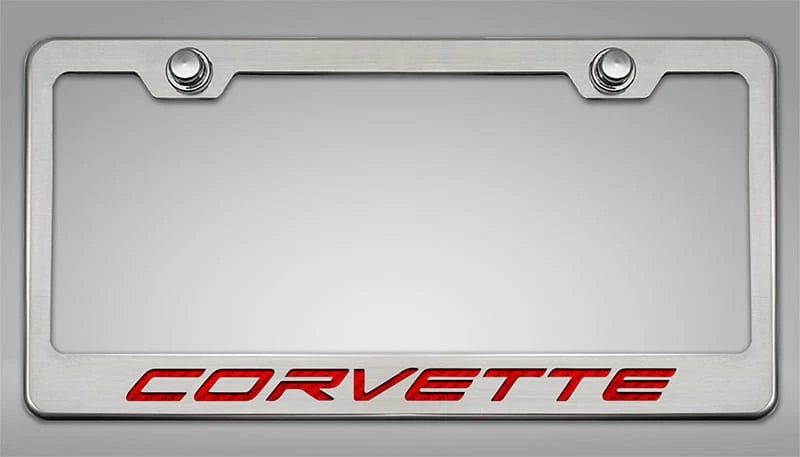 License Plate Frame for 2020-22 Chevy Corvette C8 w/Red Vinyl "Corvette" Inlay
