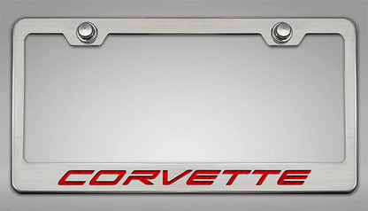 License Plate Frame for 2020-22 Chevy Corvette C8 w/Red Vinyl "Corvette" Inlay