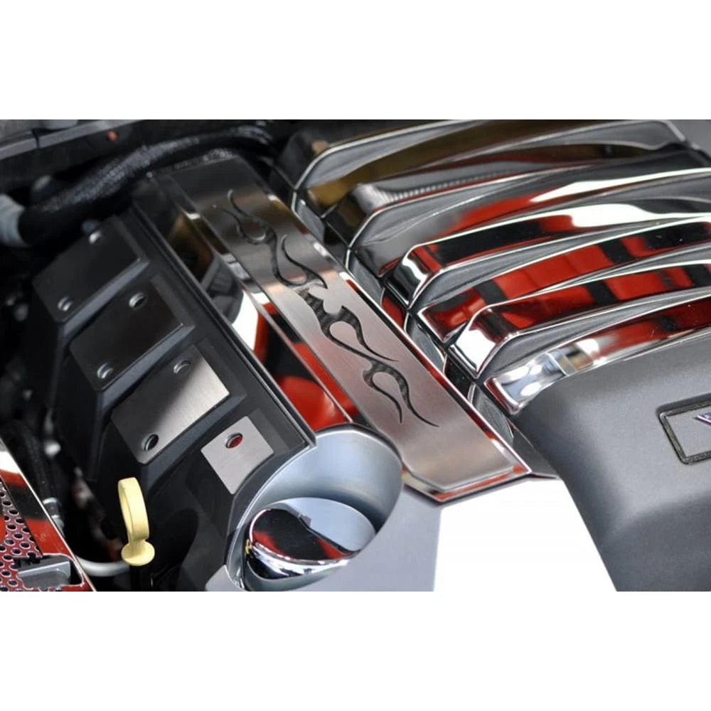 Fuel Rail Covers w/Blk CF Tribal Flame Inlay for 10-15 Camaro SS fits OEM Shroud