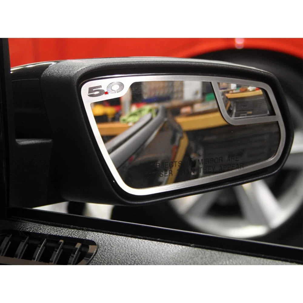 Brushed Stainless Steel Side View Mirror Trim w/'5.0' for 11-13 Ford Mustang GT