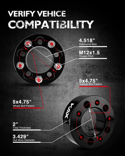 2" Wheel Spacers for 1982–2004 Chevrolet S10 / Blazer (5x4.75) (M12x1.5)