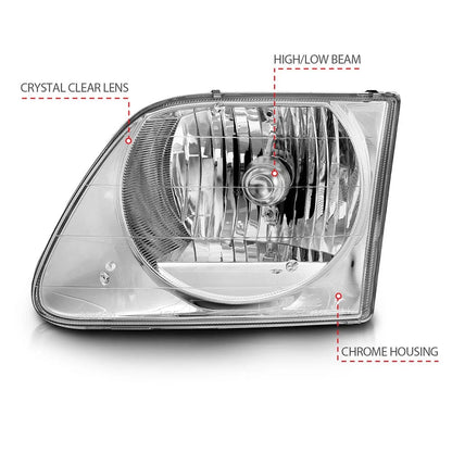 Crystal Headlight Chrome Clear Lens Set for 1997-2003 Ford F-150