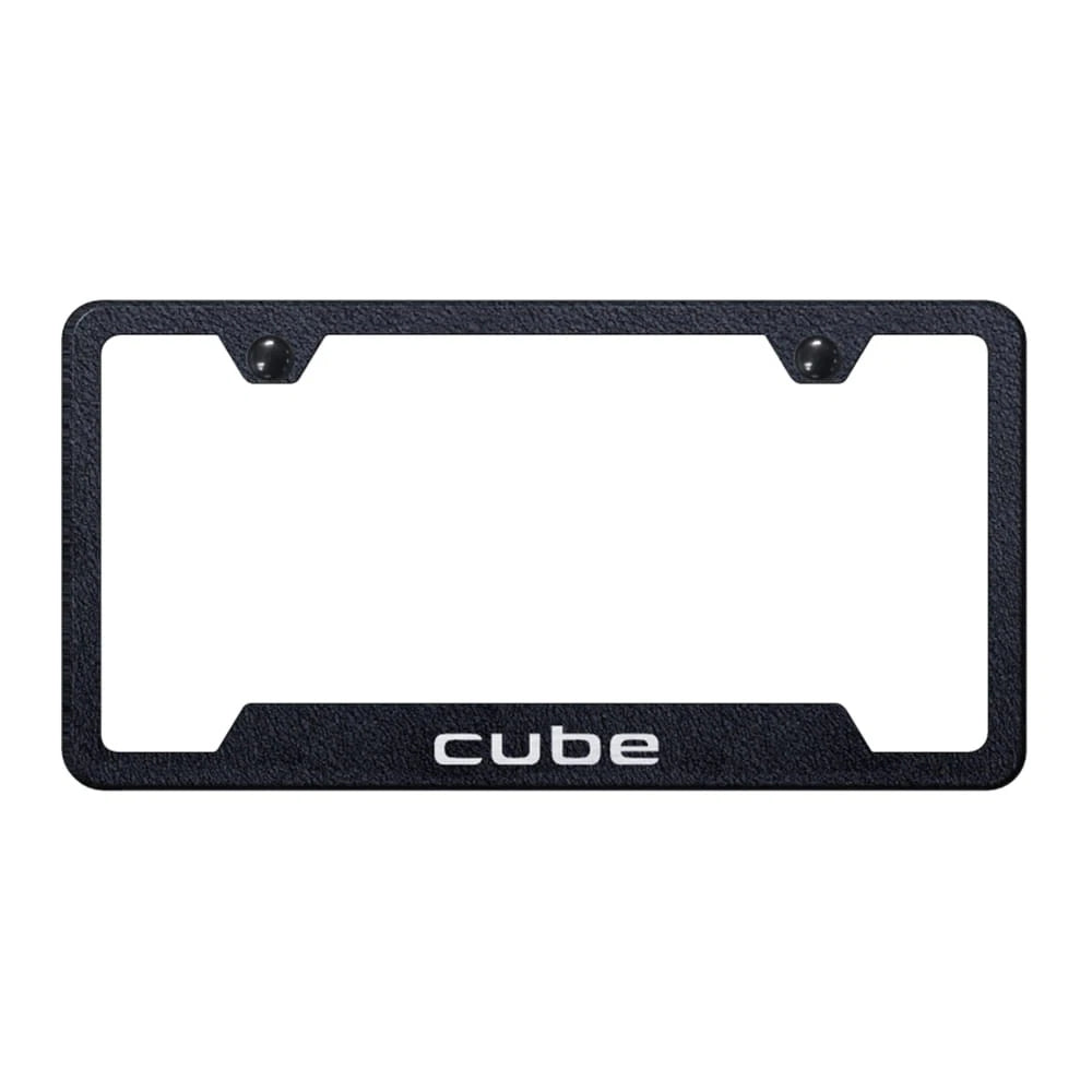 Textured Black Laser Etched Cutout Bottom License Plate Frame for Nissan Cube