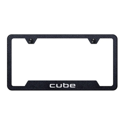 Textured Black Laser Etched Cutout Bottom License Plate Frame for Nissan Cube