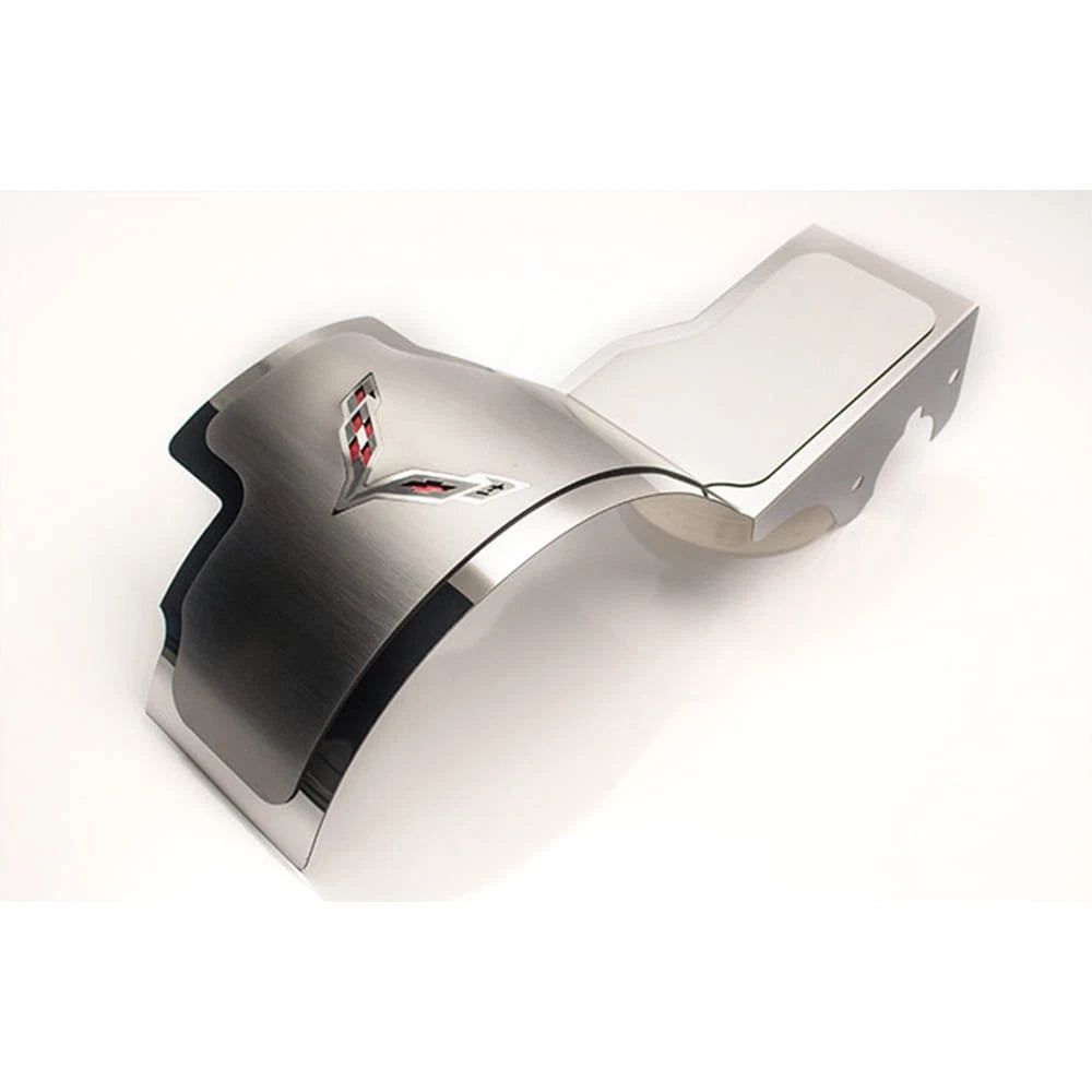 Stainless Alternator Cover w/Orange Carbon Fiber Flags Inlay for 14-19 Corvette