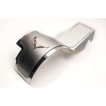 Stainless Alternator Cover w/Orange Carbon Fiber Flags Inlay for 14-19 Corvette