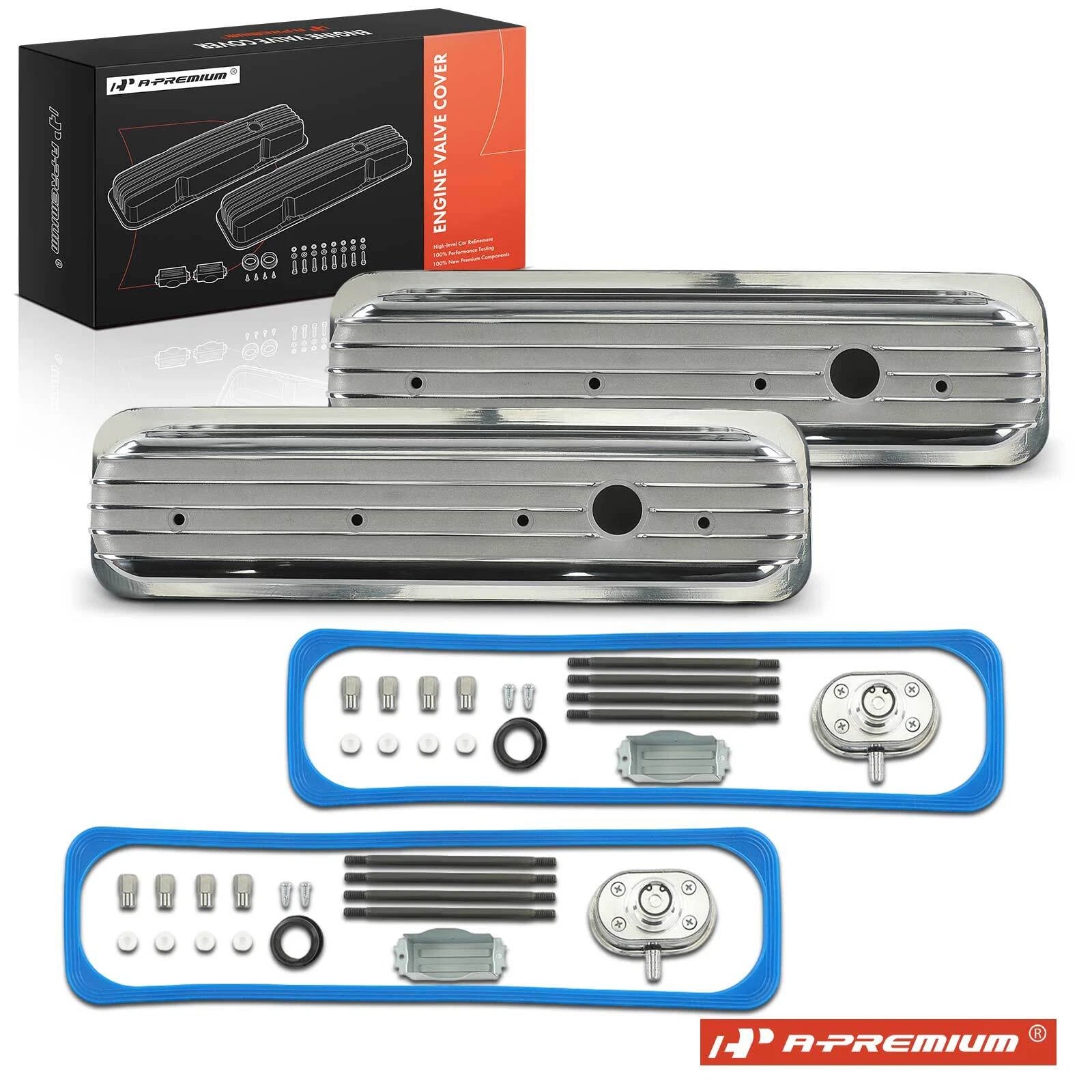 2X Aluminum Small Block Engine Valve Covers with Breather Cap for Chevy