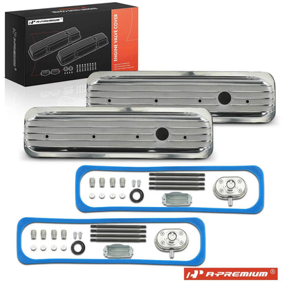 2X Aluminum Small Block Engine Valve Covers with Breather Cap for Chevy