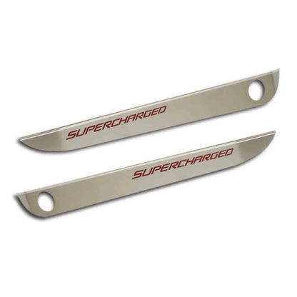 Laser Cut Door Guards w/Bright Red Vinyl "Supercharged" Inlay for 05-13 Corvette