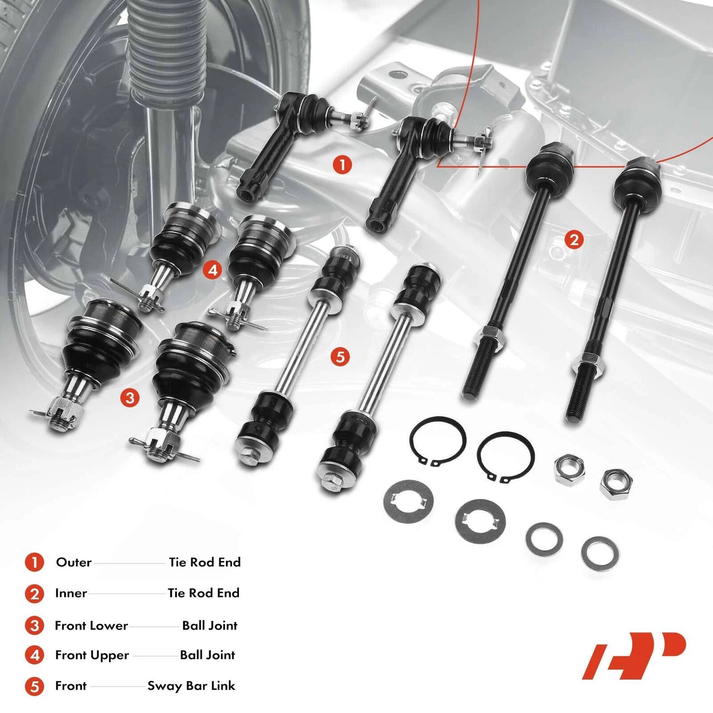 10x Front Sway Bar Link & Tie Rod End for Chevy Silverado 1500 (1999–2006)