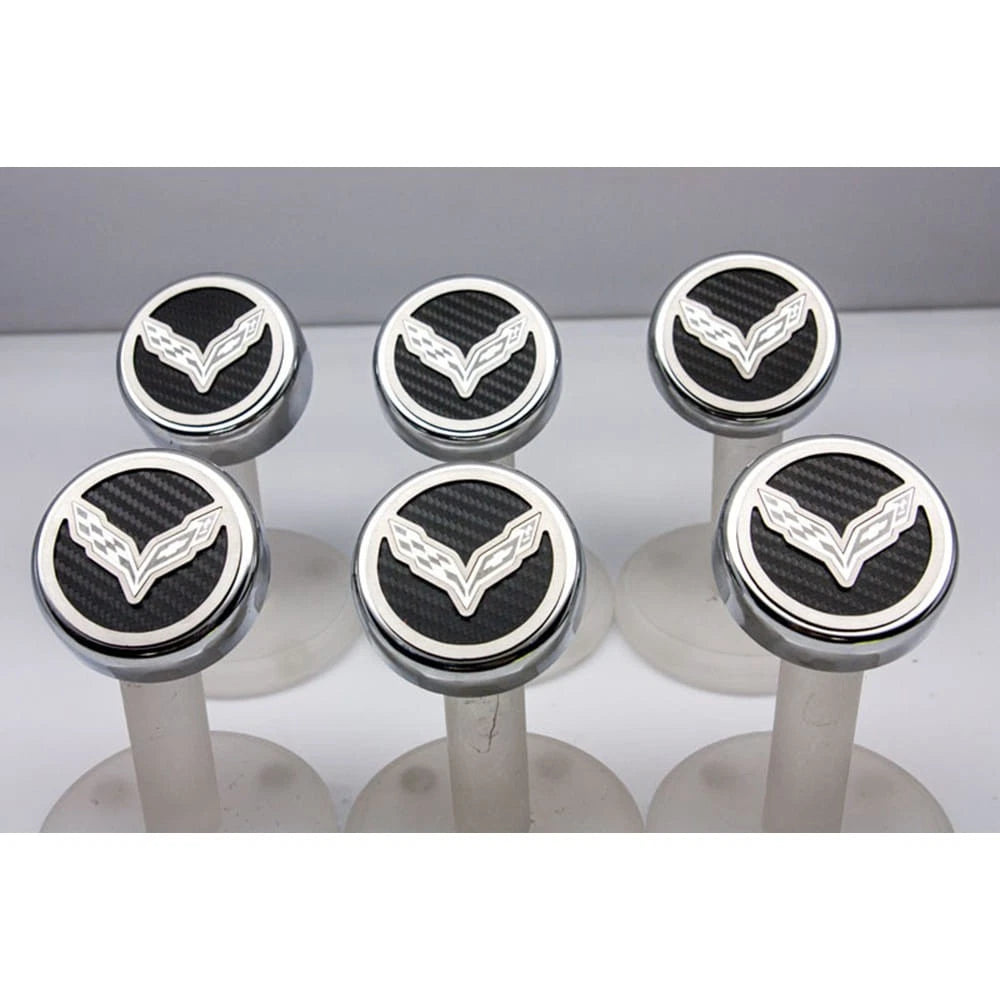 Chrome Cap Covers w/Yellow Carbon Fiber Flag Inlay for 14-19 Corvette Z06 Manual