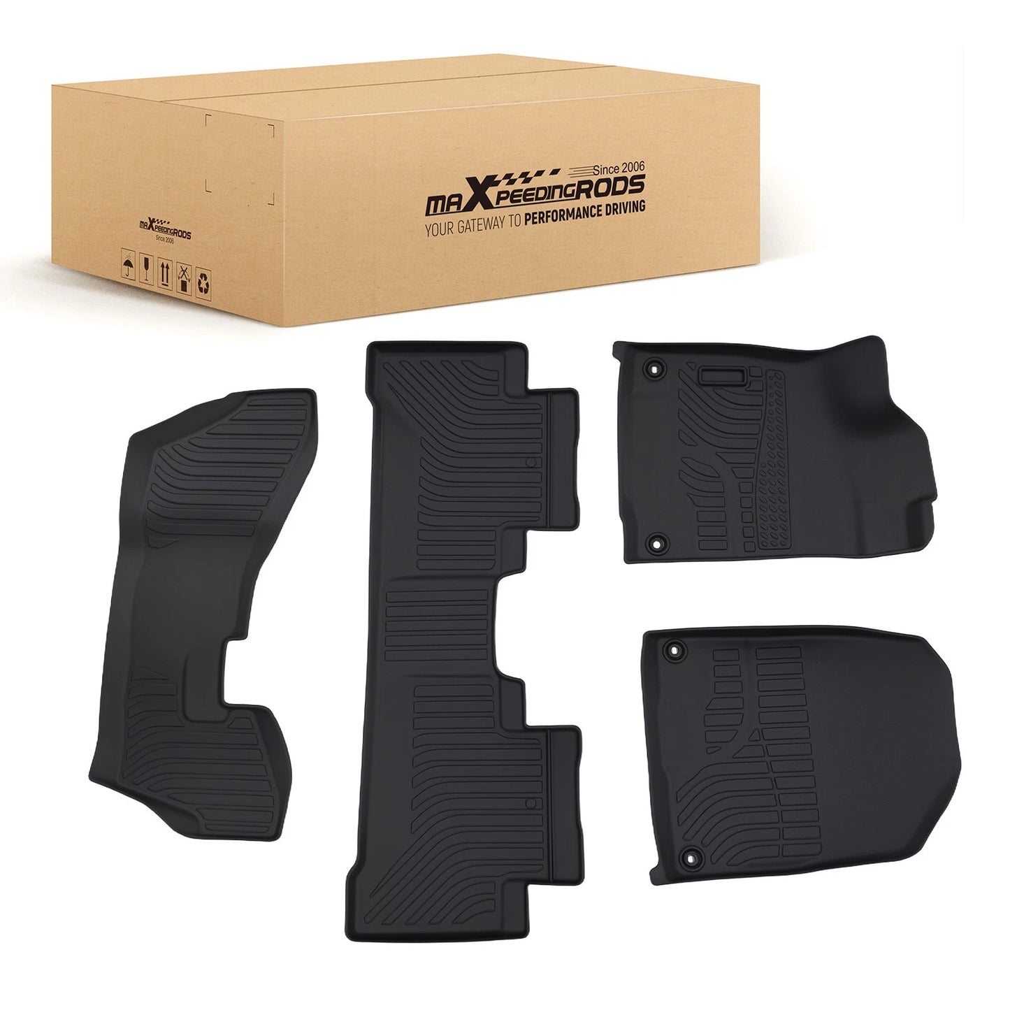 Black All-Weather Floor Mats for Acura MDX (2014–2020) 7 Seater TPE Rubber