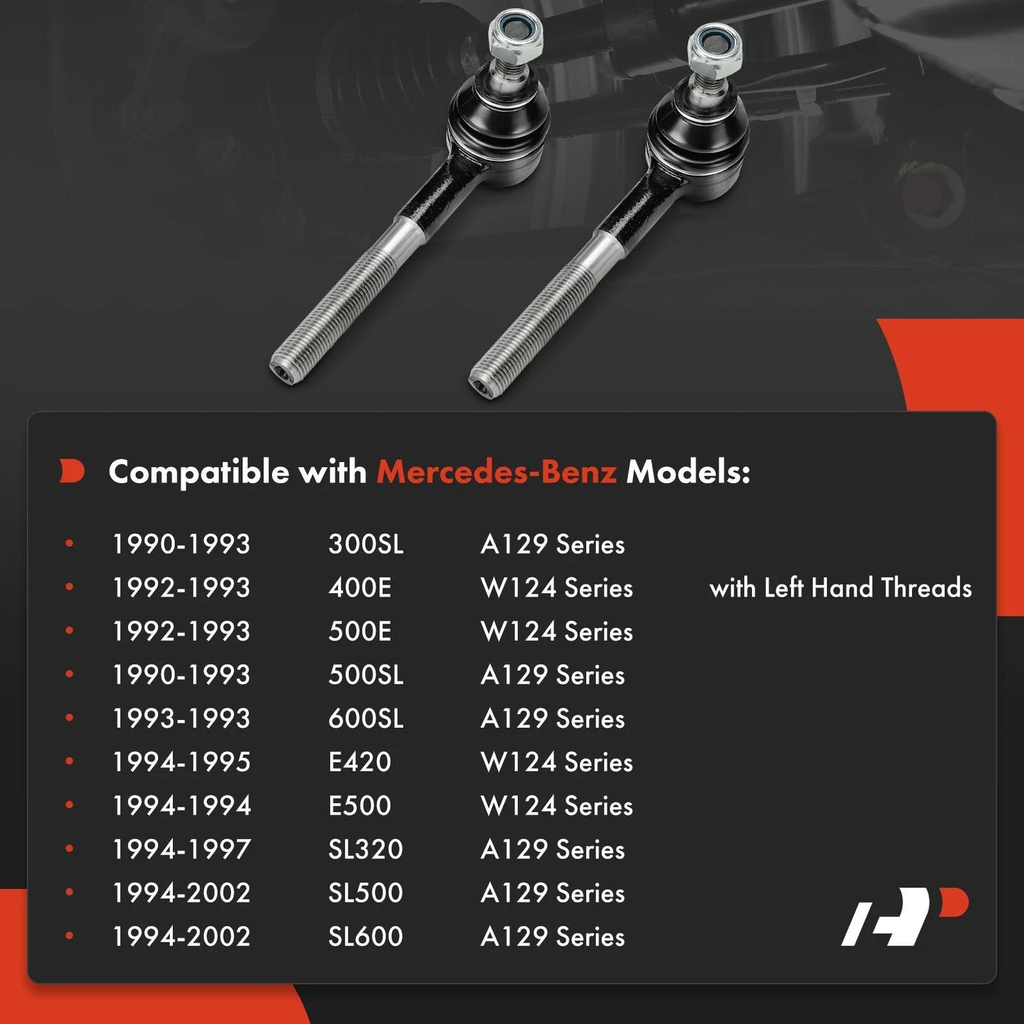 2X Front Inner Tie Rod End for Mercedes-Benz E420 SL500 SL600 (1994–2002)