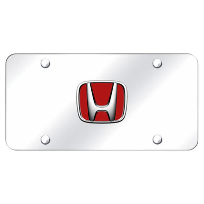 Chrome/Red Logo on Chrome License Plate - Officially Licensed for Honda