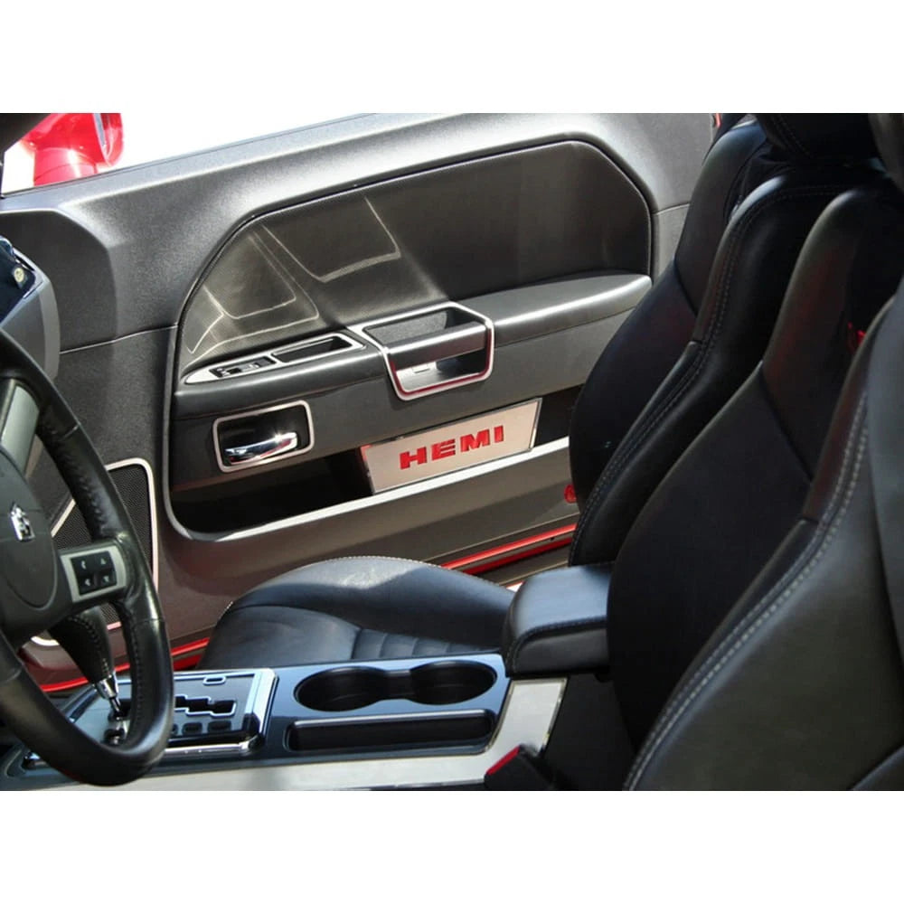 Brushed Door Badges with Red Carbon Fiber HEMI Inlay for Dodge Challenger (2008–2014)