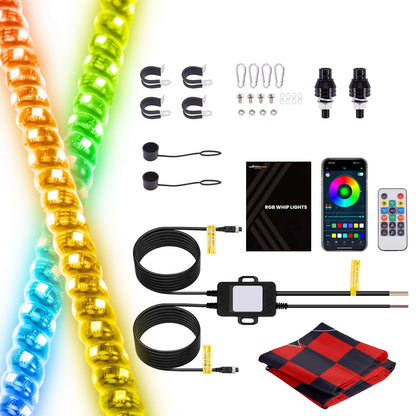 2x 2FT Spiral LED Fat Whip Light Antenna RGB Chasing for Can-Am X3 RZR (2017–2024)