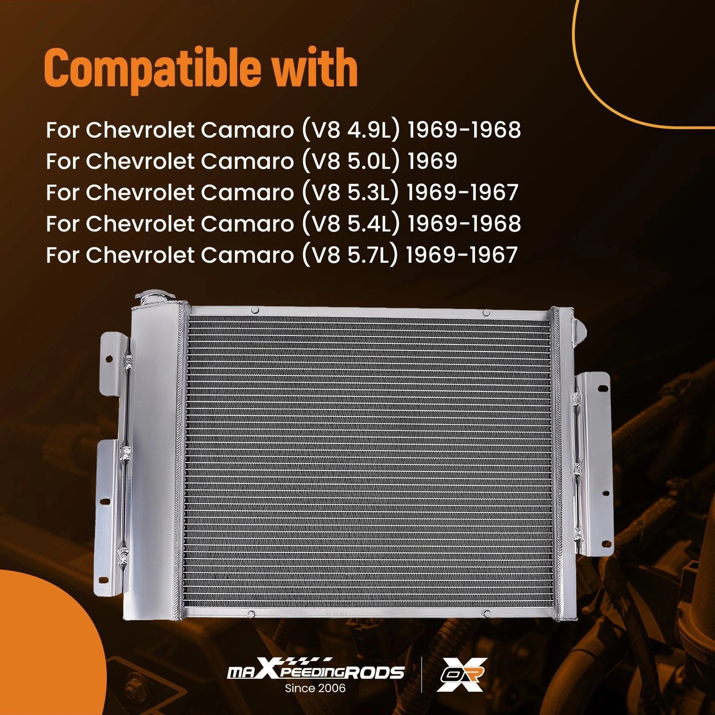 Aluminum 3-Row Radiator Shroud Fan Kit for Chevy Camaro V8 (1967–1969)