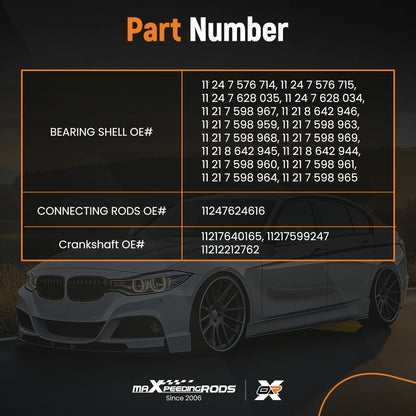 Crankshaft w/ Connecting Rods & Bearings Kit for BMW N20 320i 328i 528i (2012–2019)