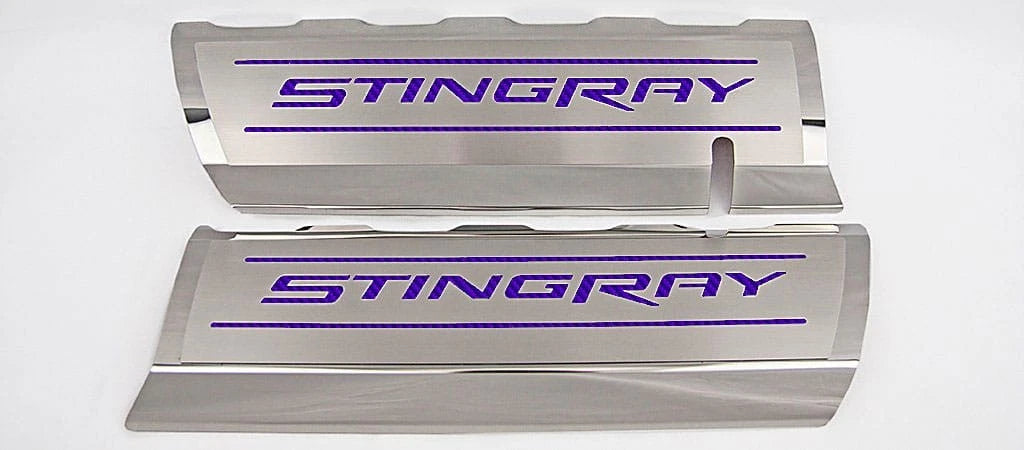 Fuel Rail Covers w/Purple Carbon Fiber Vinyl "STINGRAY" Inlay for 14-19 Corvette