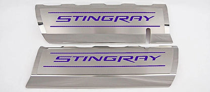 Fuel Rail Covers w/Purple Carbon Fiber Vinyl "STINGRAY" Inlay for 14-19 Corvette
