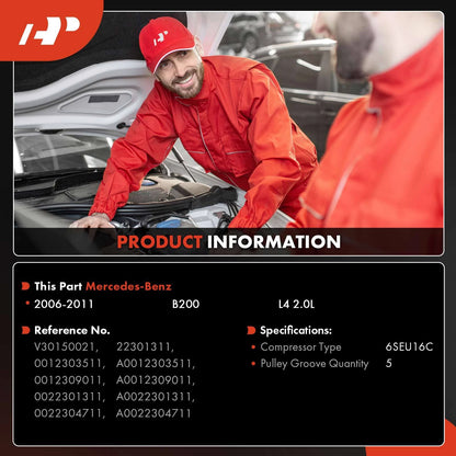 A/C Compressor with Clutch for Mercedes-Benz B200 (2006–2011)