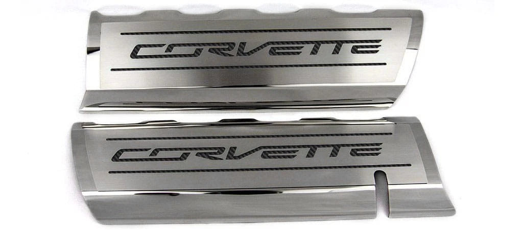 Fuel Rail Covers w/Black Carbon Fiber Vinyl "CORVETTE" Inlay for 14-19 Corvette