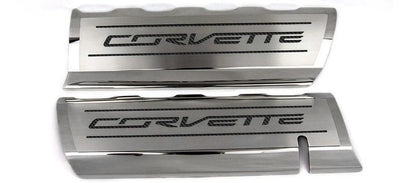 Fuel Rail Covers w/Black Carbon Fiber Vinyl "CORVETTE" Inlay for 14-19 Corvette