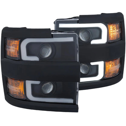 Black Clear Lens Headlights w Switchback for 2015–2019 Chevy Silverado 2500HD