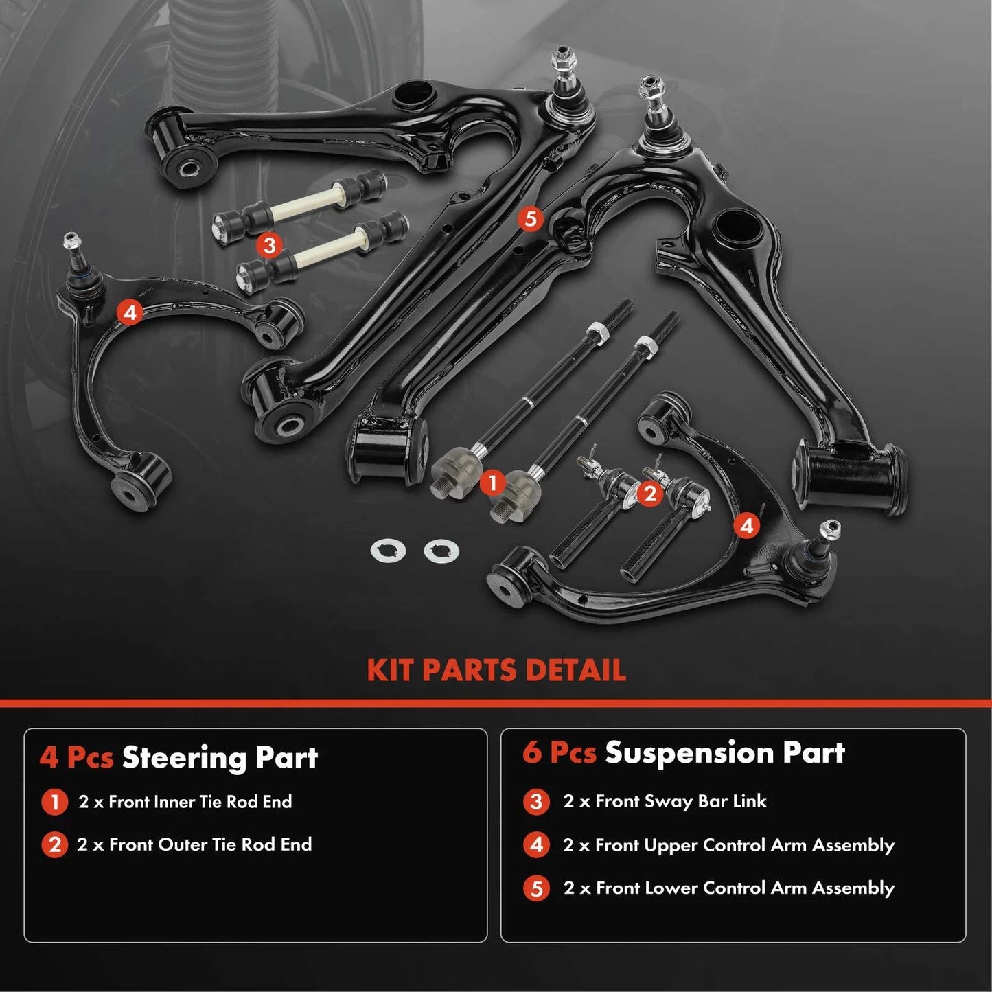 10x Front Control Arm, Sway Bar Link & Tie Rod for Chevy GMC Silverado