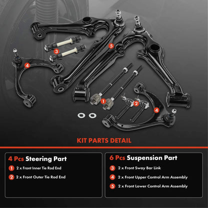 10x Front Control Arm, Sway Bar Link & Tie Rod for Chevy GMC Silverado
