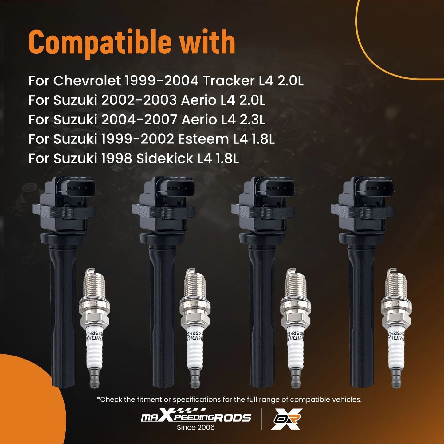 Ignition Coils and Spark Plugs Set for 1999-2004 Chevrolet Tracker 2.0L