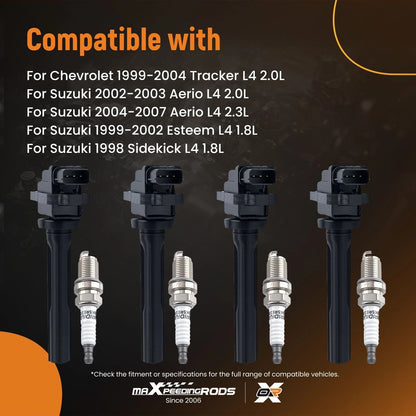 Ignition Coils and Spark Plugs Set for 1999-2004 Chevrolet Tracker 2.0L
