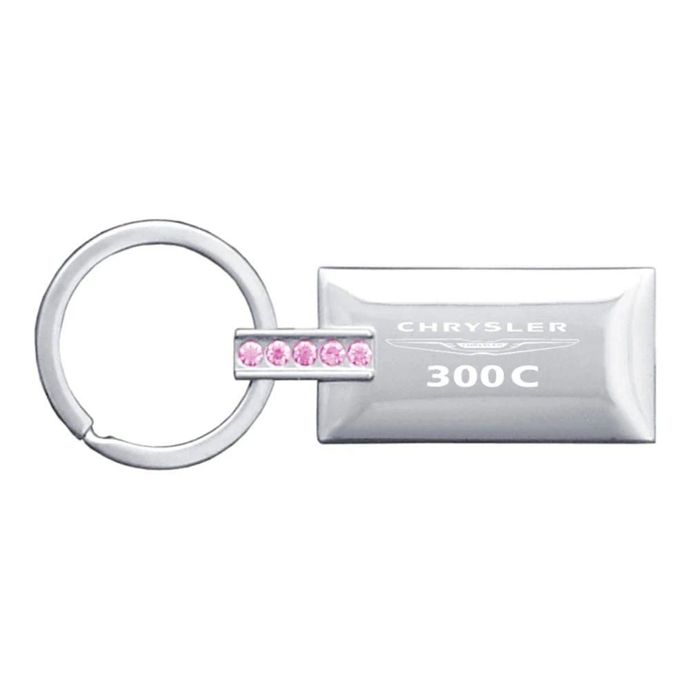 Chrome/Pink Jeweled Rectangular Keychain - Officially Licensed for Chrysler 300C