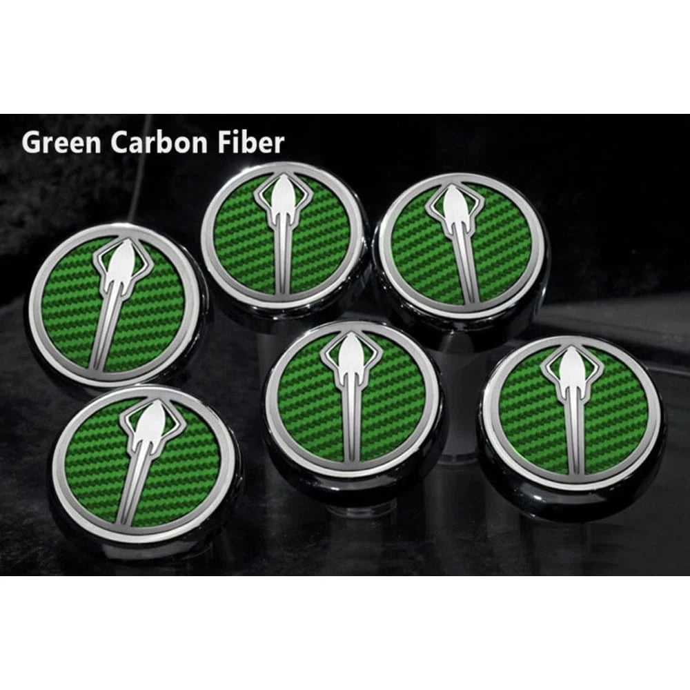 Chrome Stingray Cap Covers w/Green C-Fiber Inlay for 2014-19 Corvette Z06 Manual