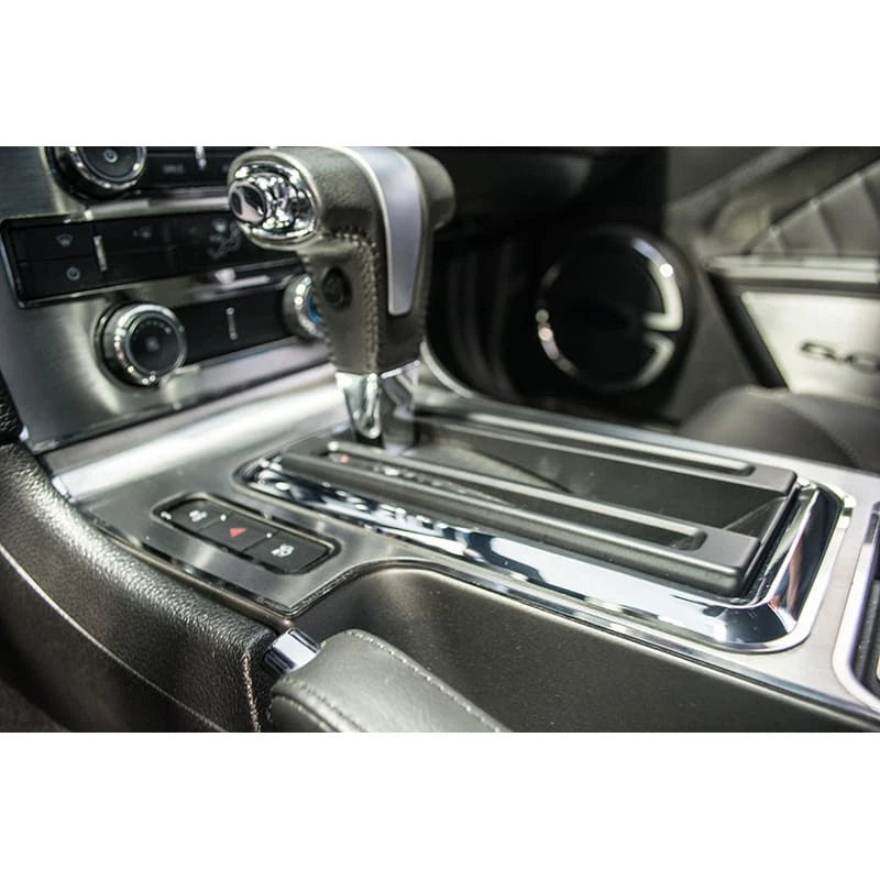 Brushed Stainless Center Console Plate with Polished Trim for 2010–2014 Mustang Manual