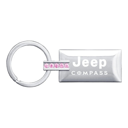 Chrome/Pink Jeweled Rectangular Keychain - Officially Licensed for Jeep Compass