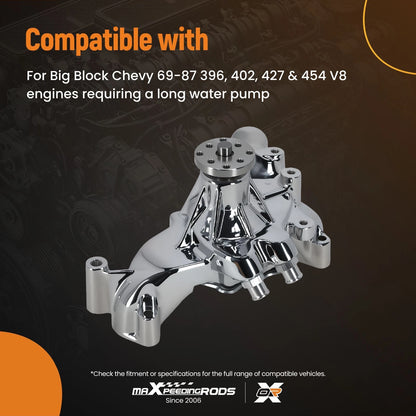 Chrome Water Pump for Chevrolet Big Block V8 (396-454) 1969-1987 Long Style
