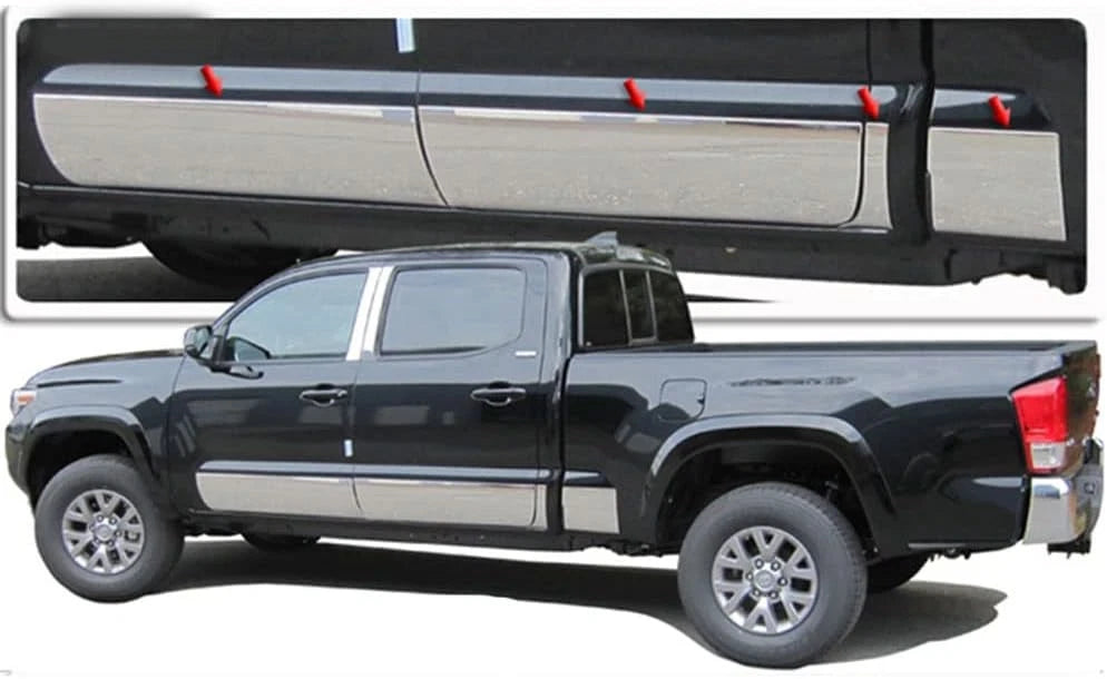 8pc. Luxury FX Stainless Full Rocker Trim for 16-23 Toyota Tacoma Dbl Cab 6' Bed