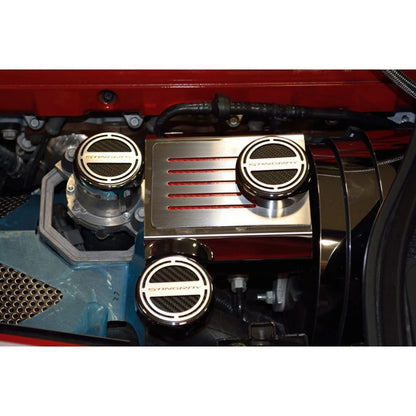 Chrome Stingray Cap Covers with Orange Carbon Fiber Inlay for Corvette Z06 (2014–2019)