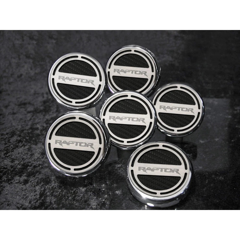 Chrome 'Raptor' Cap Covers w/Orange Carbon Fiber Inlay for 2011-14 F-150 Raptor