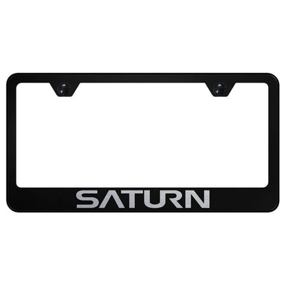 Laser Etched on Black License Plate Frame - Officially Licensed for Saturn